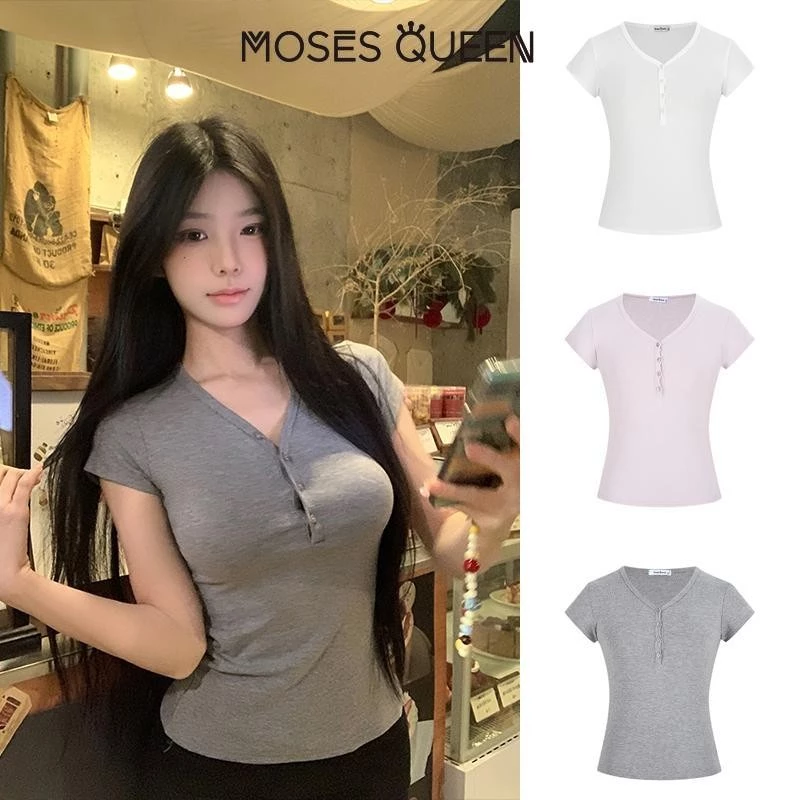 MOSESQUEEN  ตะไคร่น้ํา ราชินี ปุ่มแขนสั้นสาวสวยวันวาเลนไทน์สีแดงเรียบง่ายและใจกว้างเสื้อสวยสีน้ําตาลสาวเสื้อผ้าเครื่องแต่งกาย #62850 thumbnail 4