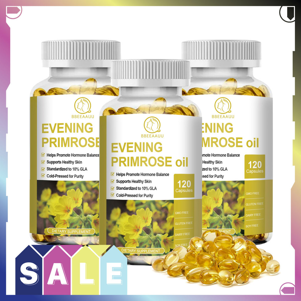 BBEEAAUU Evening Primrose Oil Capsules GLA 10% สกัดเย็นเพื่อความบริสุทธิ์ ช่วยส่งเสริมสมดุลฮอร์โมน