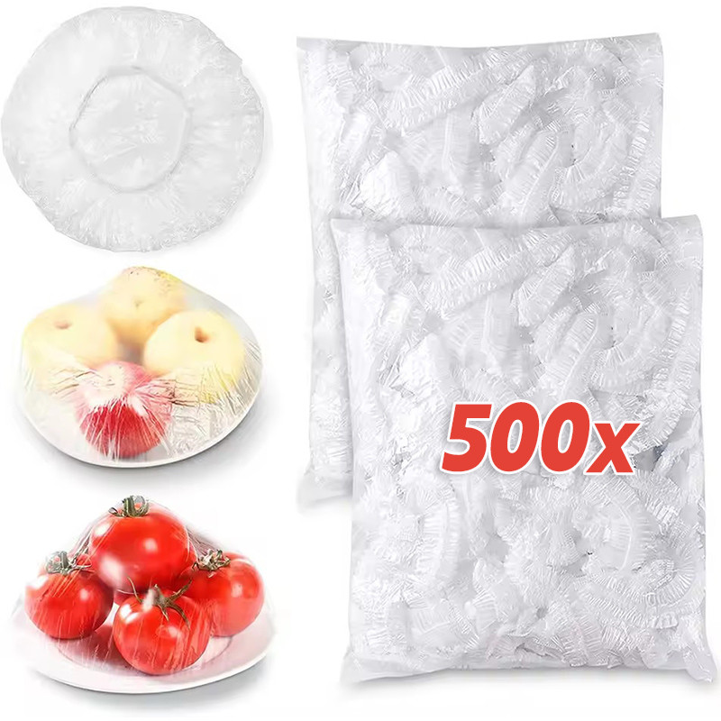 100/300/500ชิ้น ครัวทิ้งห่ออาหาร-ยืดหยุ่นพลาสติกผักผลไม้สดเก็บถุง