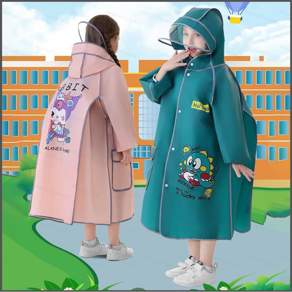 NS4 Kuromi Children raincoat เสื้อกันฝนสําหรับนักเรียนชั้นประถมศึกษาที่สามารถครอบคลุมกระเป๋านักเรียน