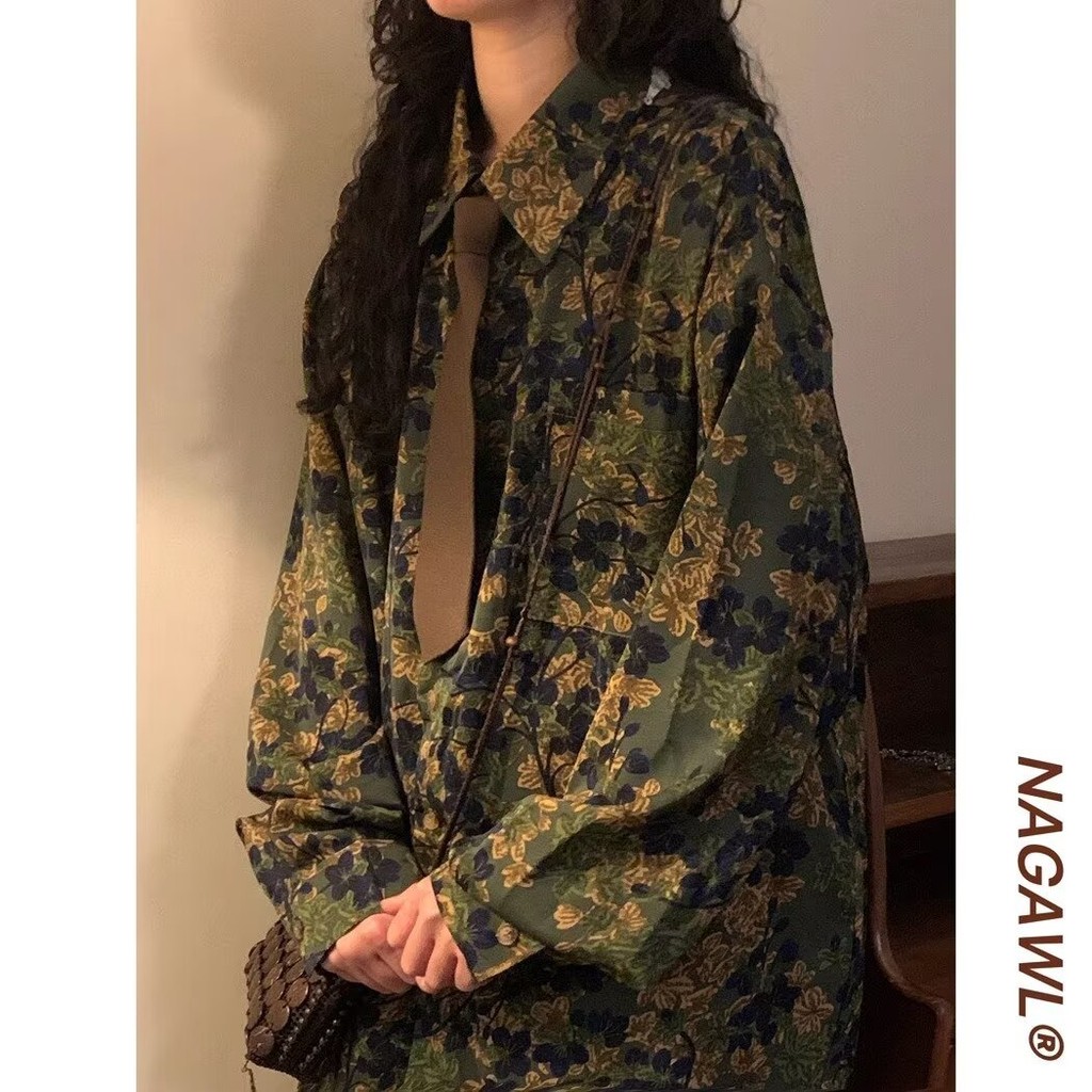 สไตล์อเมริกันใหม่ เสื้อแขนยาว วินเทจลม สไตล์ฮ่องกง หลวมและสะดวกสบาย ผ้าไม่ยืด ผ้าเบาใส่สบาย