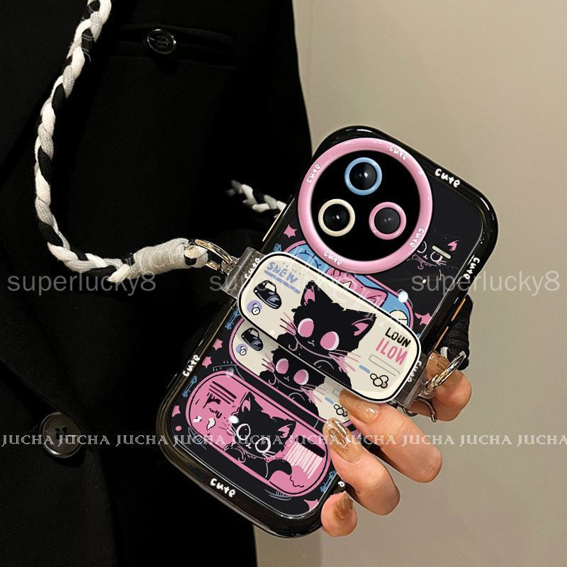 ฟรีฟิล์มด้านหลัง Xiaomi poco f7 Ultra poco f7 Pro เคสโทรศัพท์ poco f7 อินเทรนด์ Cool สีดําสีชมพูแมวก