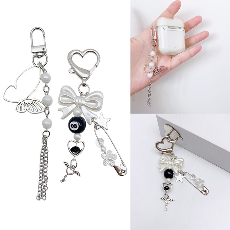 Whi Chic Bowknot Phone Accessory Trend Phone Charm for Women Girls Beaded Keychain