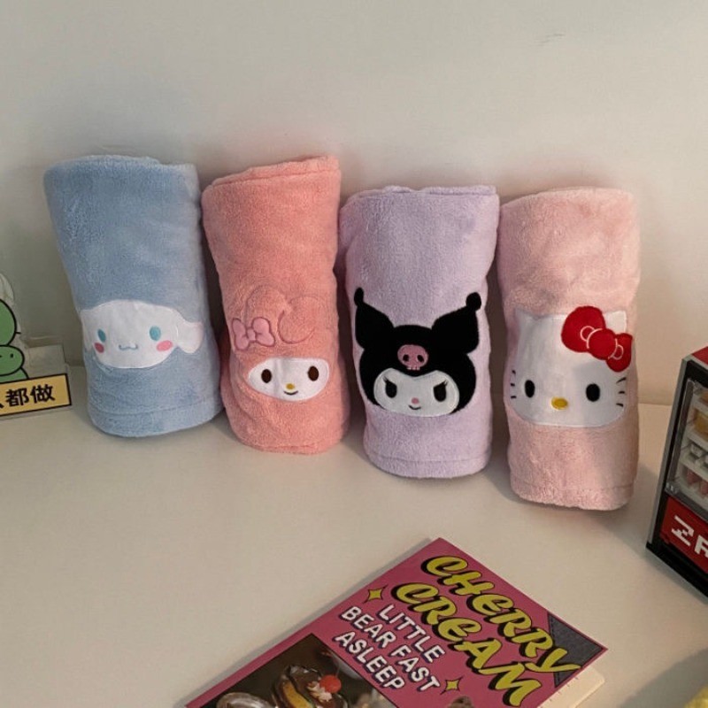 หมวกคลุมผมแห้ง Sanrio Hello Kitty My Melody Kuromi เย็บปักถักร้อย ดูดซับผมแห้ง หมวกสามเหลี่ยม สุภาพสตรี ผ้าขนหนูผมยาว หมวกอาบน้ํา
