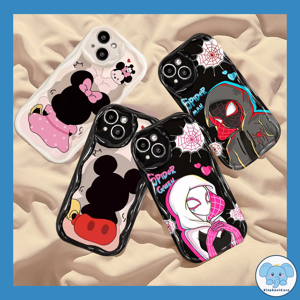 การ์ตูนน่ารักมิกกี้มินนี่กรณีคู่รัก iPhone 15 11 13 14 12 Pro Max 7Plus X XR XS Max 8Plus 7 8 Plus SE สไปเดอร์แมนเคส