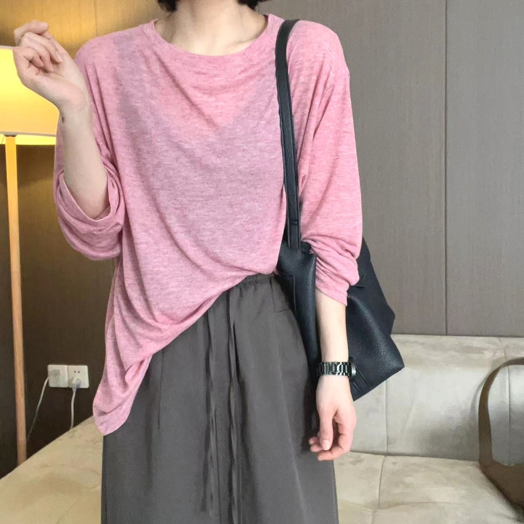 เสื้อยืดแขนยาว ผ้าเรยอน แบบบาง กันแดด ทรงหลวม ขนาดใหญ่ แฟชั่นฤดูร้อน สําหรับผู้หญิง