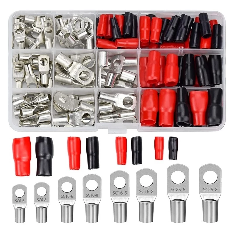 Lily Tube ขั้วต่อสายไฟชุด Tube Cable Lugs ชุด 120 ชิ้นสําหรับการติดตั้งไฟฟ้า