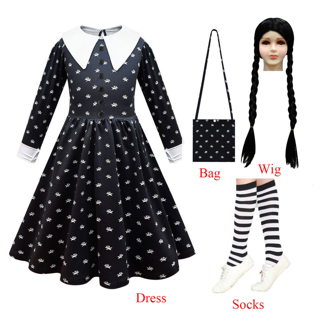 wednesday addams cosplay dress  เด็ก ๆ ผู้หญิง ชุดสีดำ