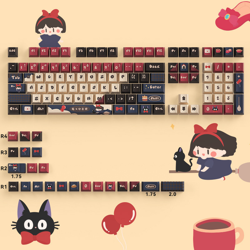 น ่ ารักการ ์ ตูน Keycaps บ ้ านแม ่ มดเชอร ์ รี ่ ความสูงชุดปุ ่ มกด PBT Dye Sublimation Theme Keycaps Original ปรับให ้ เข ้ ากับ 61/63/64/67/68/71/75/8/8/87/96/98100/104/108