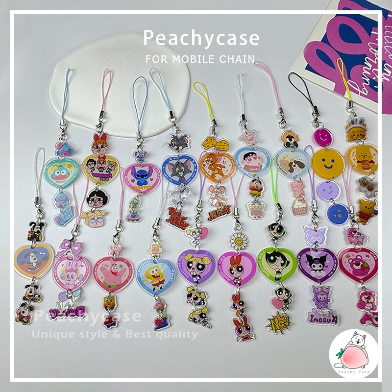 ลดกระหน่ํา การ์ตูน Sanrio Power Girls SpongeBob SquarePants จี้โทรศัพท์มือถือ พวงกุญแจ ป้องกันการสูญหาย โซ่ สร้อยข้อมือ สายคล้อง