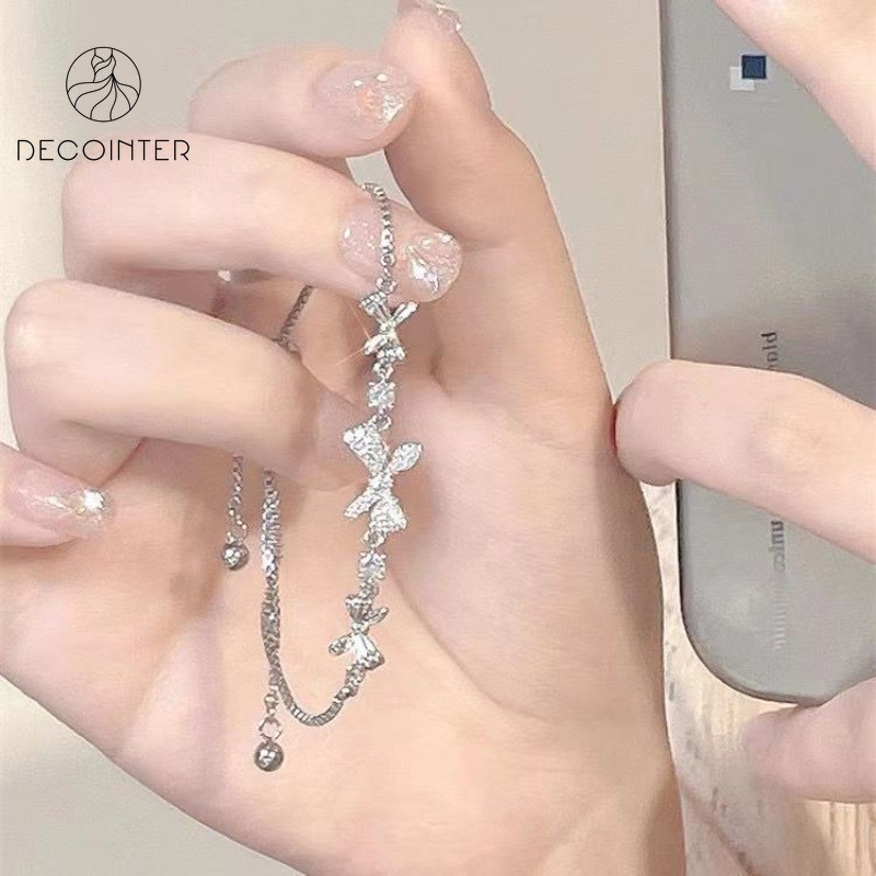 1 ชิ้น สไตล์เกาหลี สองชั้น ผีเสื้อ สร้อยข้อมือโซ่ สําหรับผู้หญิง อารมณ์หรูหรา ปรับได้ กําไลข้อมือ เครื่องประดับ อุปกรณ์เสริม