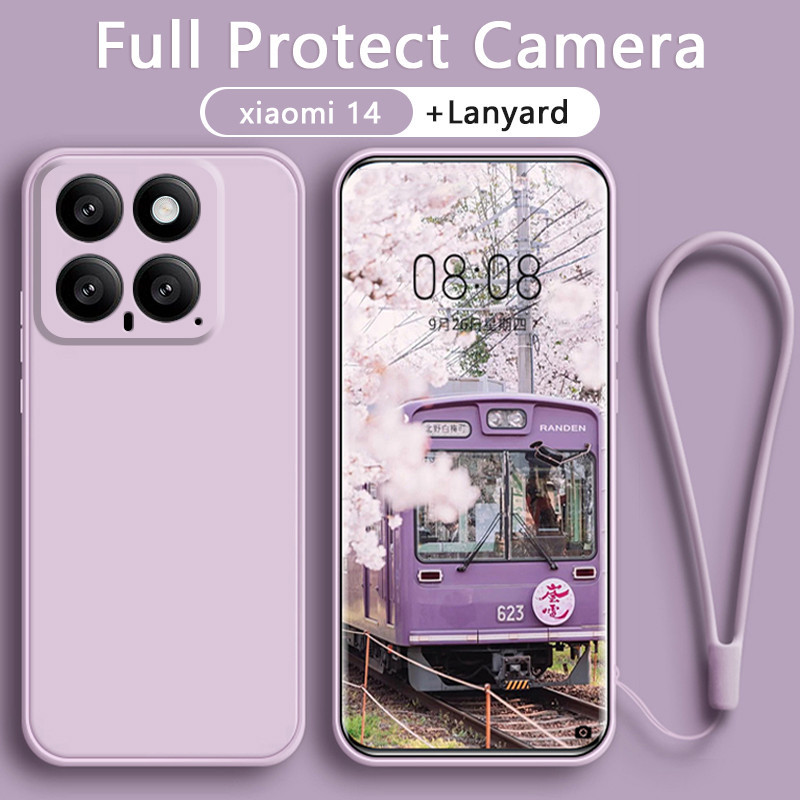 เคส Xiaomi 14 Pro 13 Pro 13T Pro เคสซิลิโคนเหลวพร้อมกล้องแบบเต็มสายคล้อง สายคล้องเชือกเส้นเล็ก ข้าวแดง เคส xiaomi 13t pro เคส xiaomi 13 pro