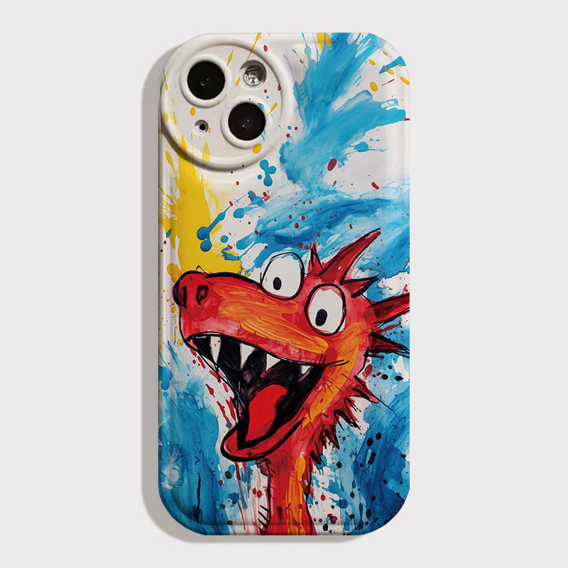 Creative Graffiti ไดโนเสาร์ภาพประกอบ Anti Fall สําหรับ IPhone X Xr Xs Max 7 8 Plus 11 12 13 14 15 Pro Max 13 Mini 14 15 Plus Se2020 Soft Silicone Case Full ฝาครอบป้องกัน