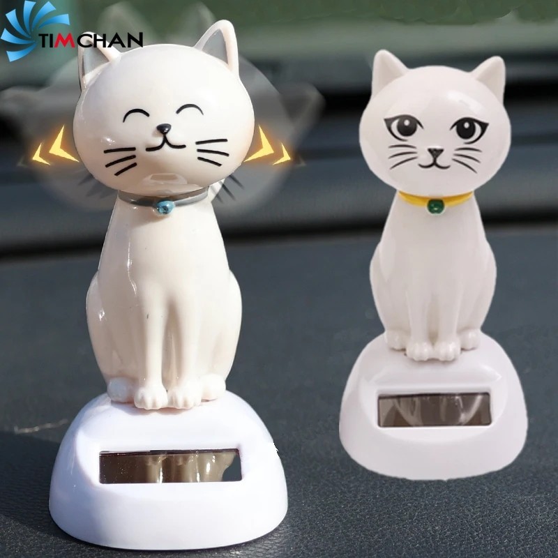 แดชบอร์ดเขย่าหัวแมวของเล่น - รถพลังงานแสงอาทิตย์สวิงแมวตุ๊กตา - การ์ตูน, น่ารัก, ตลก, สร้างสรรค์ - ตกแต่งโต๊ะทํางานที่บ้าน - เครื่องประดับคอนโซลอัตโนมัติ