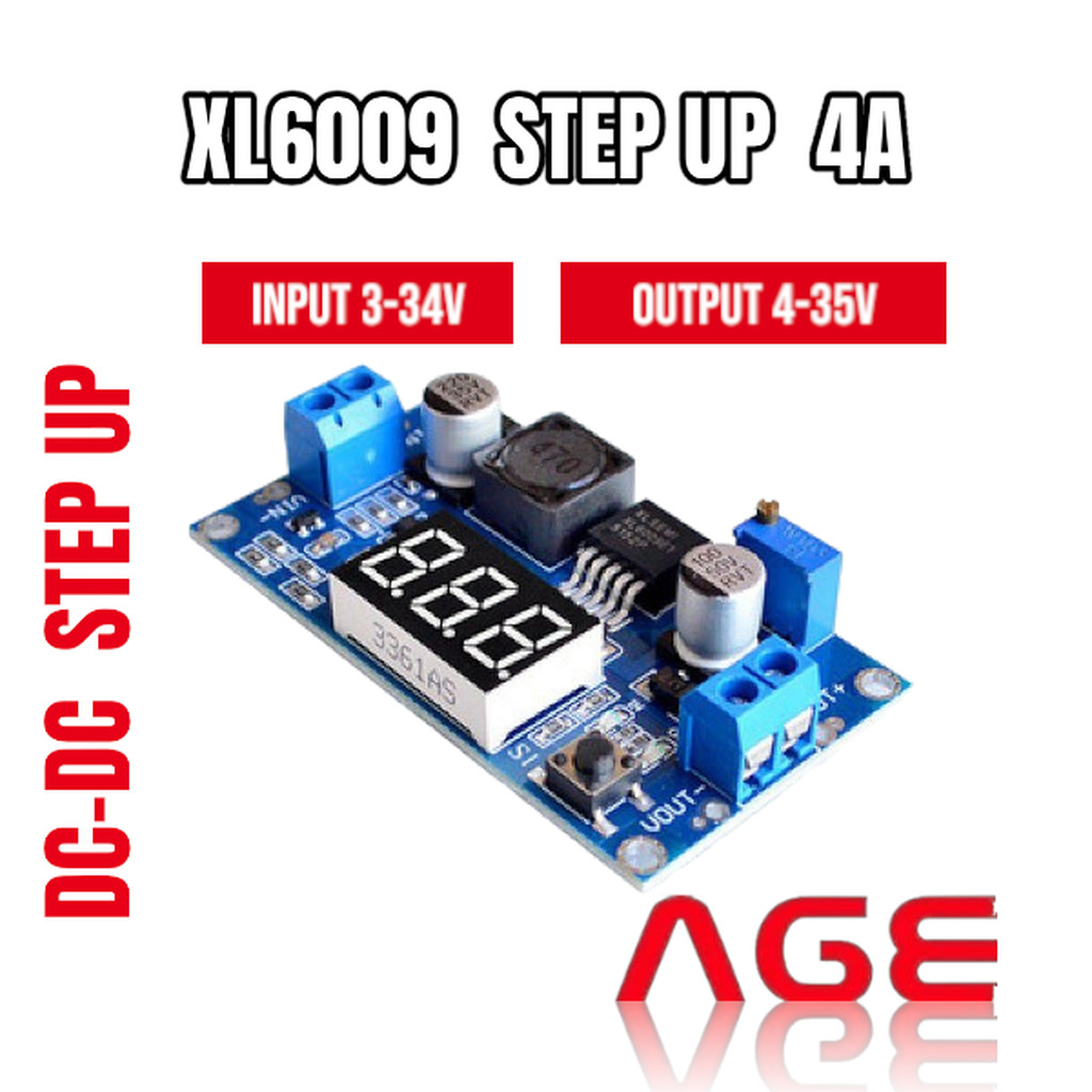 XL6009 Step up แปลงไฟจาก 3-34V เป็น 4-35V LM2577 กระแสสูงสุด 4A พร้อมจอดิจิตอลโวลต์มอเตอร์ Module Step-Up Converter