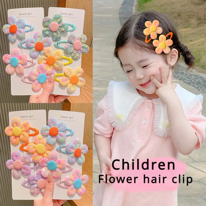กิ๊บติดผม ปักเลื่อม ลายดอกไม้ สีสันสดใส สําหรับเด็ก มี 2 แพ็ค