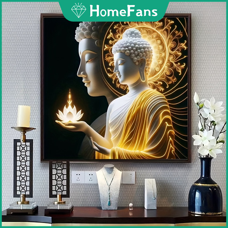 【 Hf 】 พระพุทธรูปที ่ เงียบสงบตกแต ่ ง DIY ภาพวาดเพชร 5D ชุดปักครอสติส Enbroidery ของขวัญวันเกิดบ ้ านตกแต ่ งห ้ องครัวเทศกาลของขวัญ