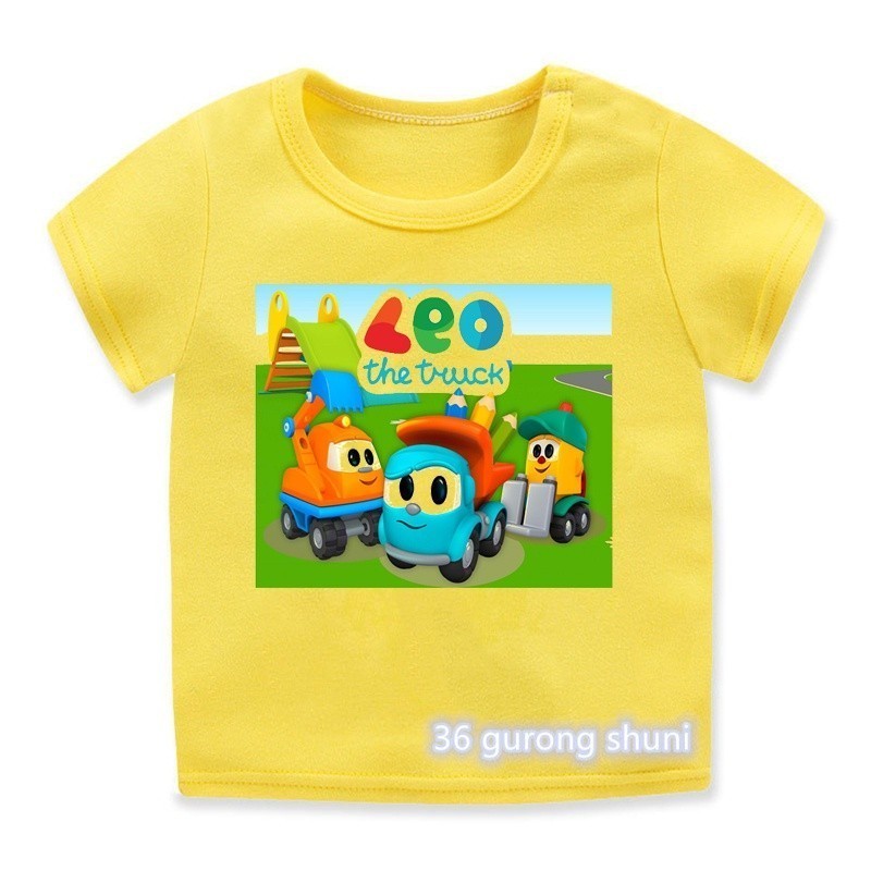 100-150cm T-Shirt for Boys Cute Cartoon Print Leo The Truck Tshirt Kids Tv Show Children'S T Shirts