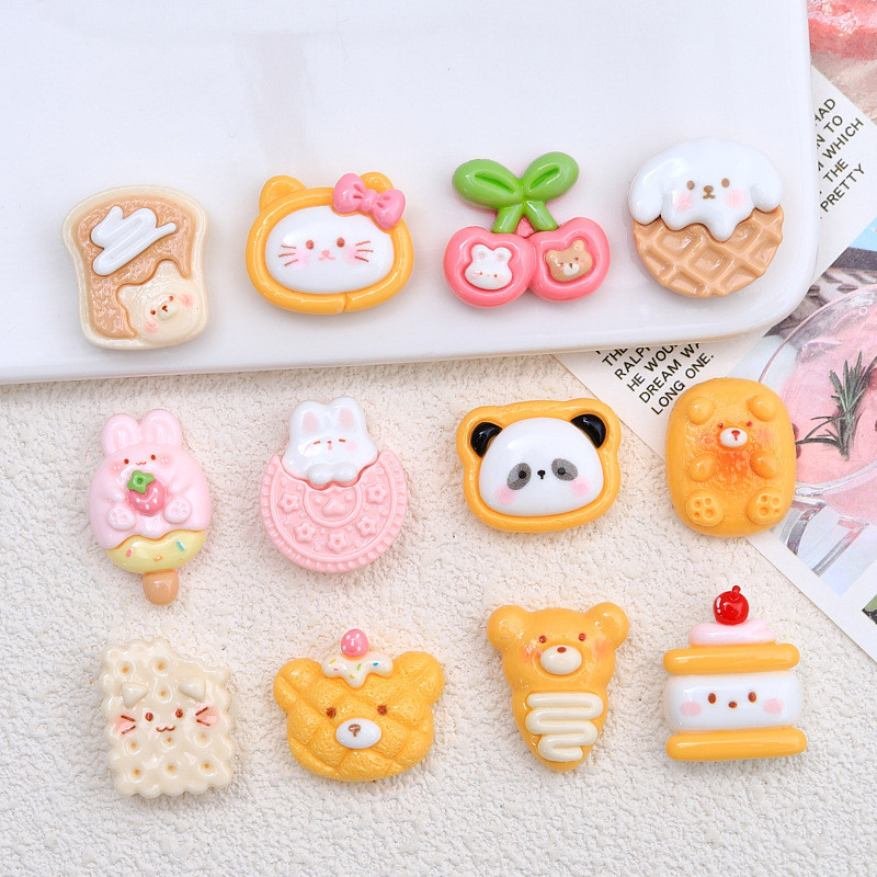 หมีขนมปังขนมของเล ่ นการ ์ ตูน diy เครื ่ องประดับขนาดเล ็ กครีมกาวอุปกรณ ์ เสริมผมคลิปหลุมรองเท ้ าหัวเข ็ มขัดตกแต ่ งเรซิ ่ นอุปกรณ ์ เสริม