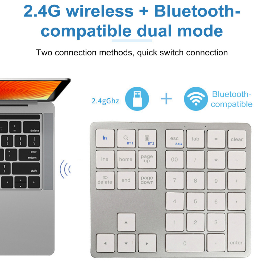 Dual Mode Number Pad แบบพกพาจํานวน Pad Mini ไร้สายบลูทูธจํานวน Pad 35 คีย์เงียบ Numpad สําหรับแล็ปท็