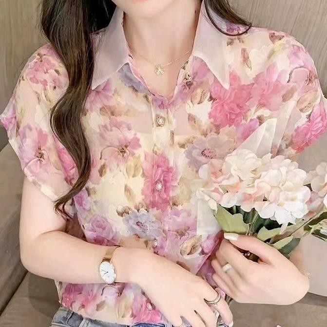 MIMI&DIDI เสื้อเชิ้ตฮาวายแขนสั้นลายดอกไม้ ผ้าชีฟอง W328 thumbnail 5