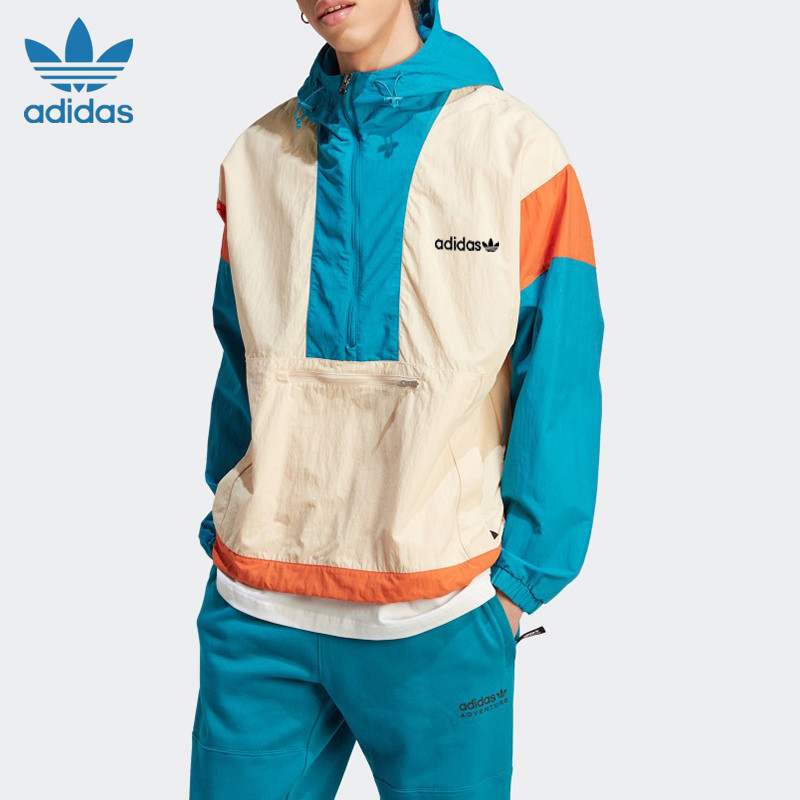 Adidas Original Half Zip Windbreaker กันน้ํา Hooded Windbreaker Unisex Windbreaker Plain Jacket