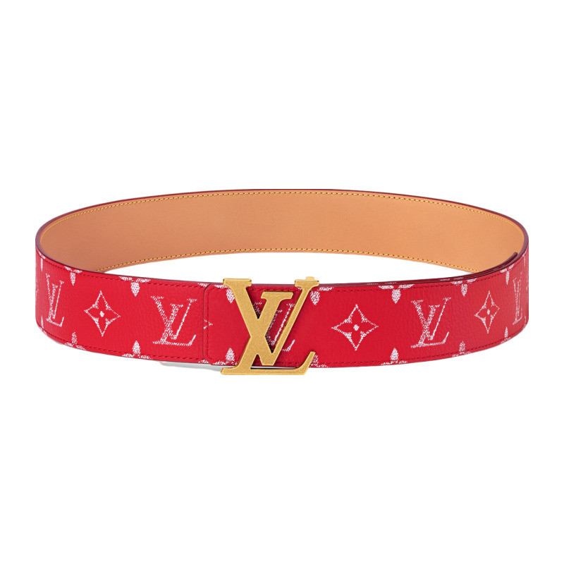 LV/Louis Vuitton Men's Red Cow Leather Letter Buckle Width 4cm Double sided Belt M8457U