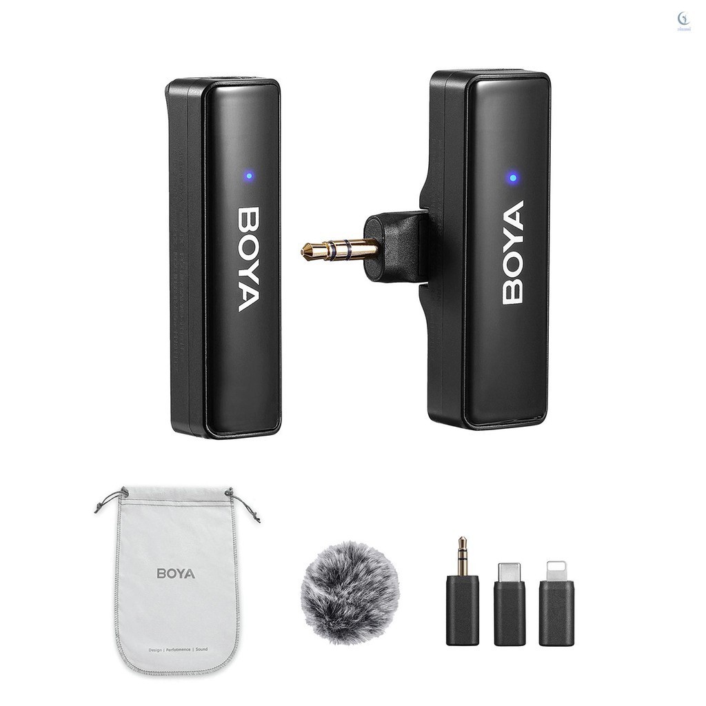 Boya BOYALINK A1 2.4GHz Wireless Lavalier Microphone System Clip-on Microphone 100 M Transmission Range Noise Reduction Auto Sync with Receiver + Transmitter + 3pcs Adapters Compati