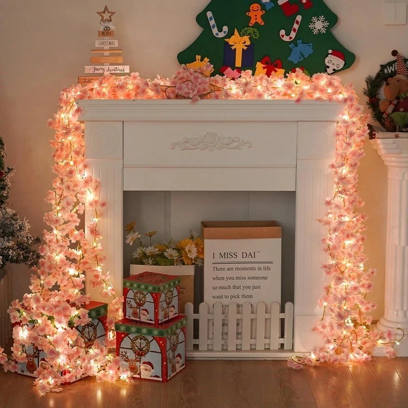 180เซนติเมตรดอกเชอร์รี่ปลอมดอกไม้เถาวัลย์ตกแต่งงานแต่งงานประดิษฐ์ซากุระดอกไม้กลางแจ้งแขวนดอกไม้ผ้าไหมพวงมาลัยสําหรับคริสต์มาสพรรคสีชมพูกุหลาบประดับห้อง - รูปที่ 5