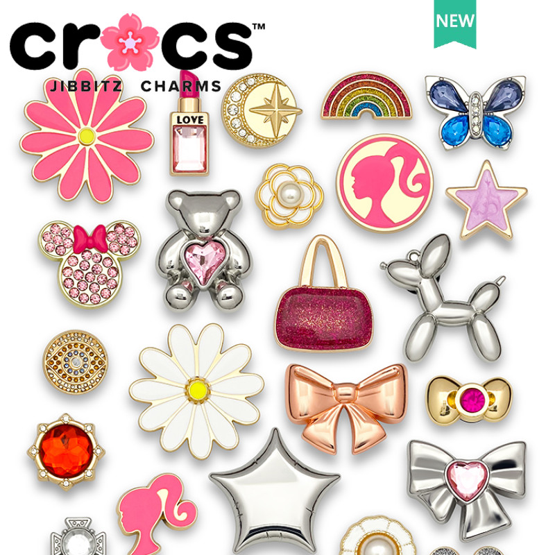 โลหะ jibbitz crocs charm โลหะรองเท ้ าหัวเข ็ มขัด Rainbow Bow ตุ ๊ กตาบาร ์ บี ้ น ่ ารักแฟชั ่ นรองเท ้ าอุปกรณ ์ เสริม charms