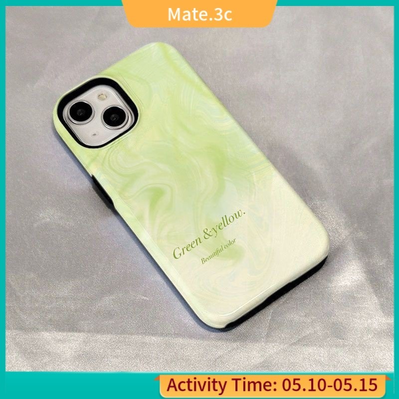 เคสโทรศัพท์มือถือ ฟิล์มสองชั้น สีเขียวมัทฉะ เรียบง่าย สําหรับ iPhone 13 6GLU