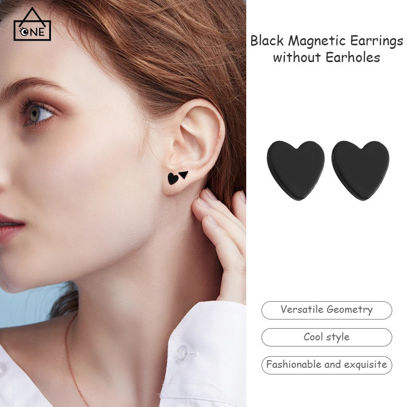 COD ต่างหูแม่เหล็กสีดำไม่มีรูหูต่างหู Unisex Ear Clip ต่างหูรูปทรงเรขาคณิตที่เรียบง่าย-a.one