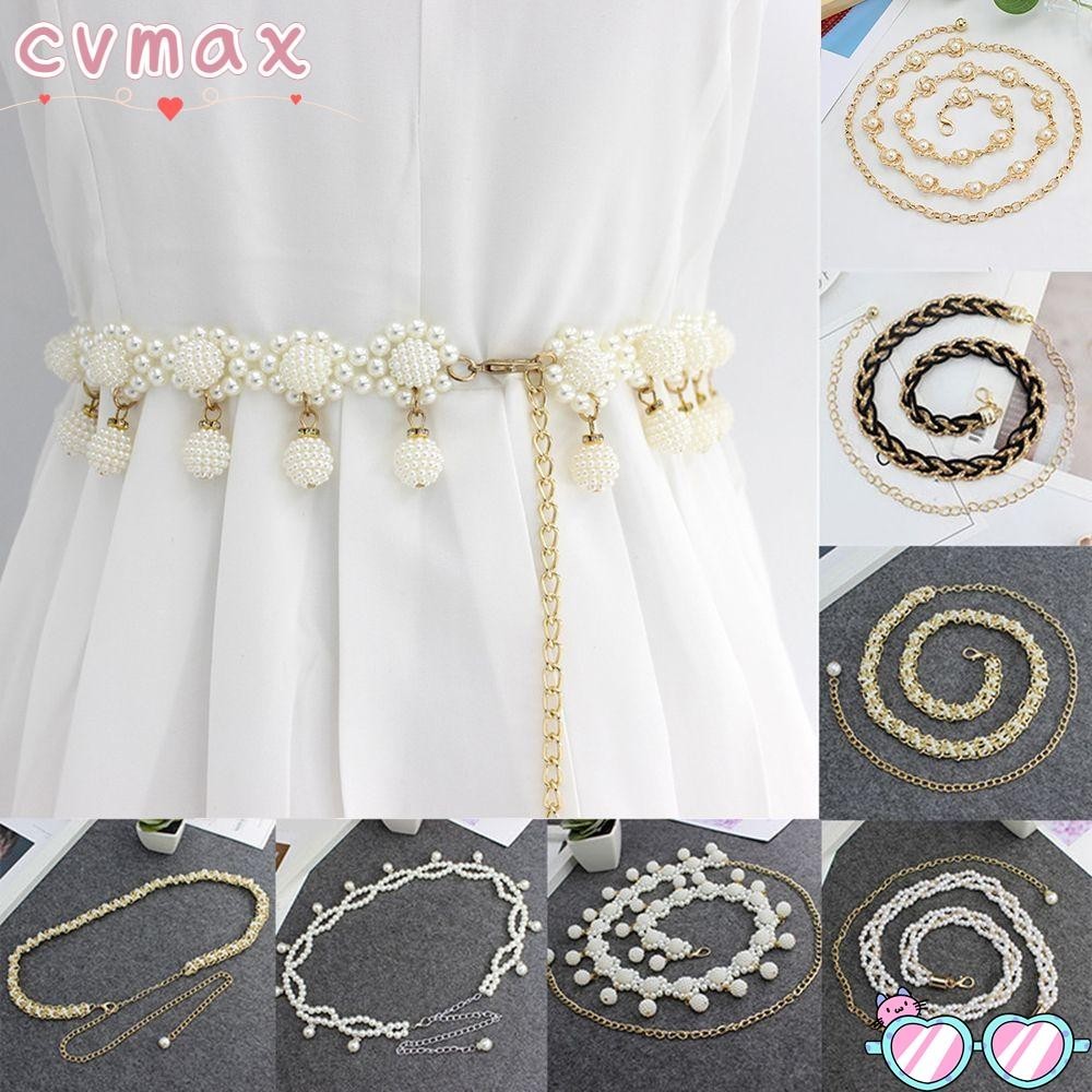 Cvmax เข็มขัดคาดเอว ประดับมุก หรูหรา เครื่องประดับแฟชั่น สําหรับผู้หญิง