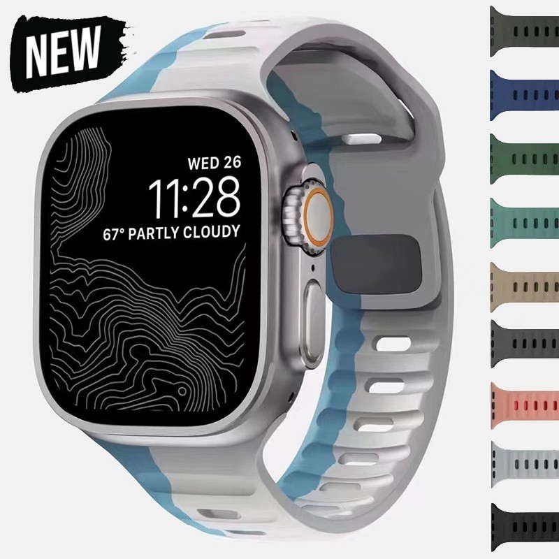 ยางซิลิโคนอ่อนกีฬาสายกันน้ําสําหรับ Apple Watch Series 42 38 44 40 มม.49 มม.45 มม.IWatch Ultra 9 8 SE 7 6 5 4