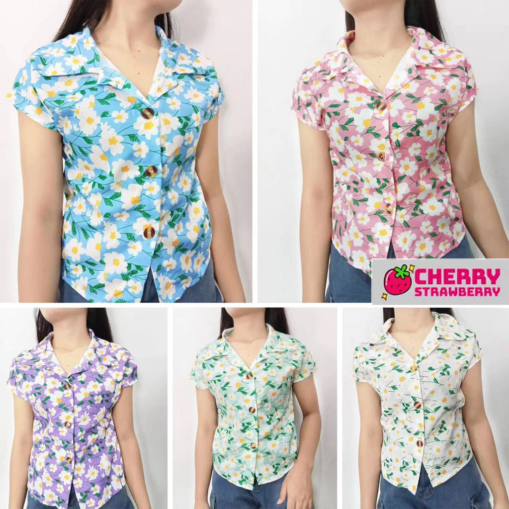 เสื้อผู้หญิงลายดอกไม้แขนสั้น สไตล์ฤดูร้อน