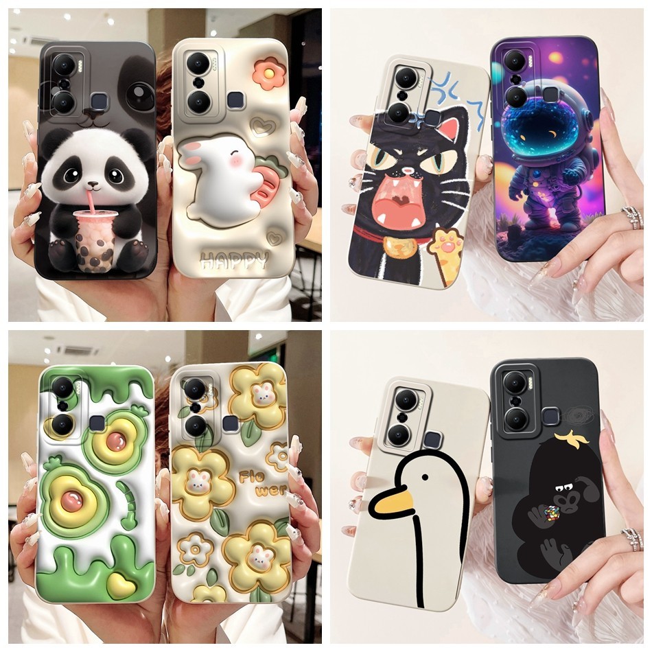 Infinix Hot 20i 20S เลนส์ป้องกันกรณี Hot20i Hot20S X6827 X665C X665E น่ารักแพนด้ากระต่ายแมวการ์ตูนซิลิโคนอ่อนนุ่มเคสโทรศัพท์