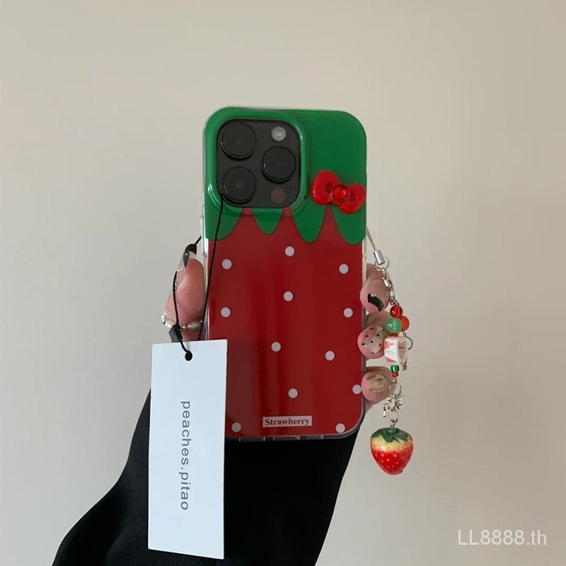 เคสโทรศัพท์ เหมาะสําหรับ iPhone ญี่ปุ่นเกาหลี ins15promax สไตล์ใหม่ 14/13pro สามมิติ Bowknot 12/11 นุ่ม 7/8plus สตรอเบอร์รี่ xsmax/xr กันกระแทกหลุมขนาดใหญ่รวมทุกอย่างป้องกันกรณี QL6Q
