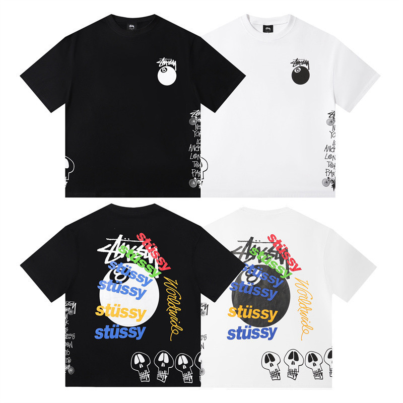 สตรีทแฟชั่นผู้ชายและผู้หญิงผ้าฝ้ายเสื้อยืดกลูกบิลเลียดกับเสื้อกะโหลกแขนสั้นเสื้อลําลอง