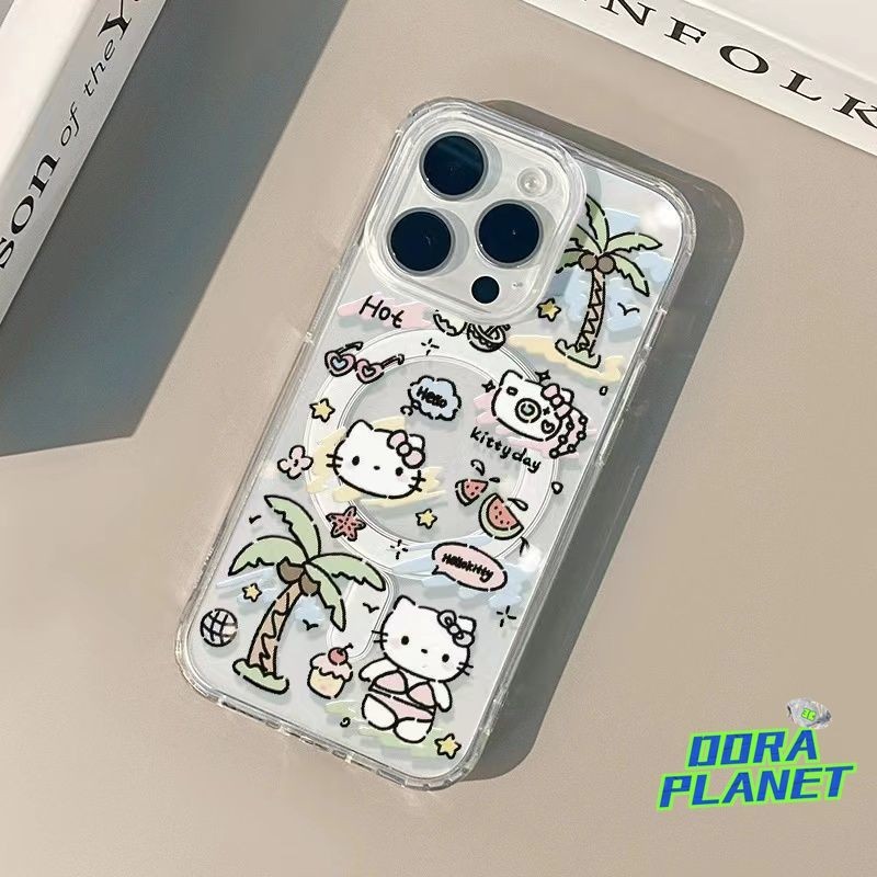 Beach บิกินี่ Kitty พรีเมี่ยมแม่เหล็กเคสโทรศัพท์สําหรับ iPhone 14 Plus 15 ProMax 14 Pro XSMax 13 12 Mini XR XS 7 8 + 15 Plus Abrasion กันกระแทกไร้สายชาร์จ