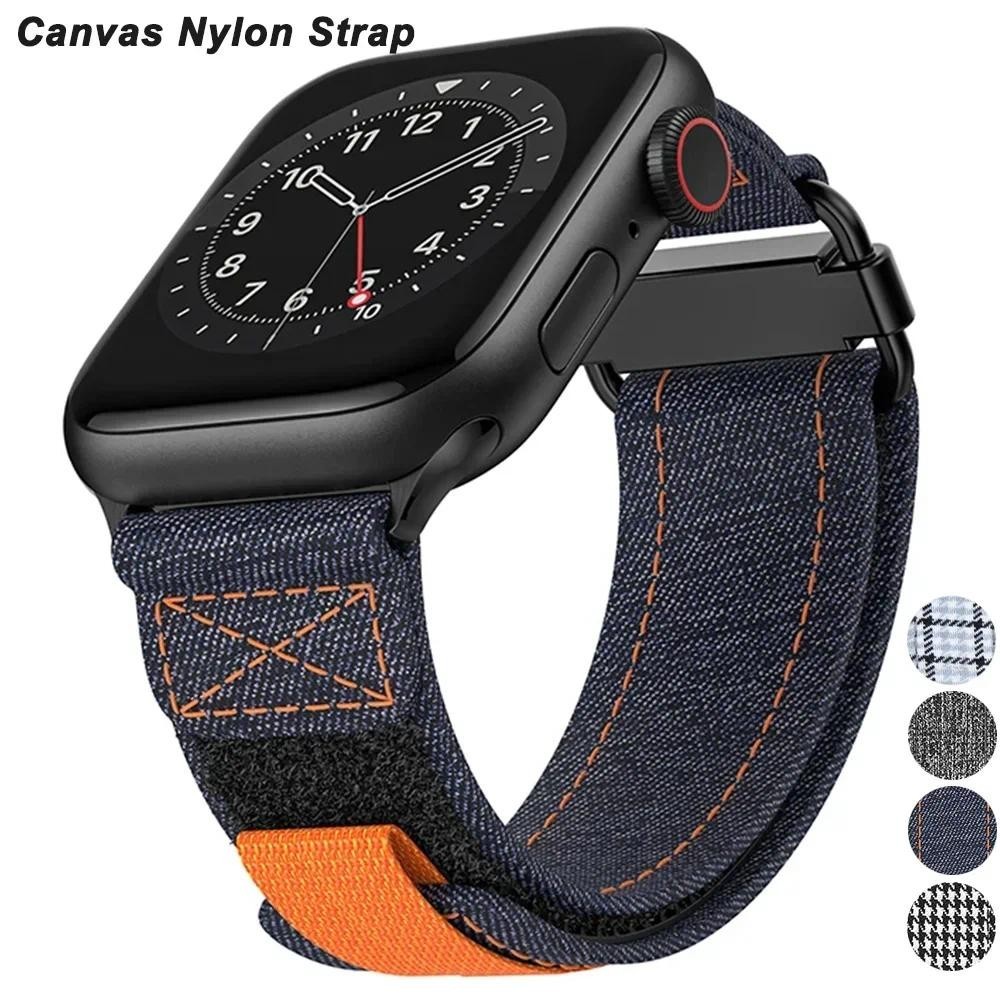 ผ้าใบสายกีฬาสําหรับ Apple Watch Ultra 49 มม.ห่วงสายไนลอนสําหรับ iWatch Series 8 7 6 SE 45 มม.44 มม.42 มม.41 มม.40 มม.38 มม.สร้อยข้อมือ