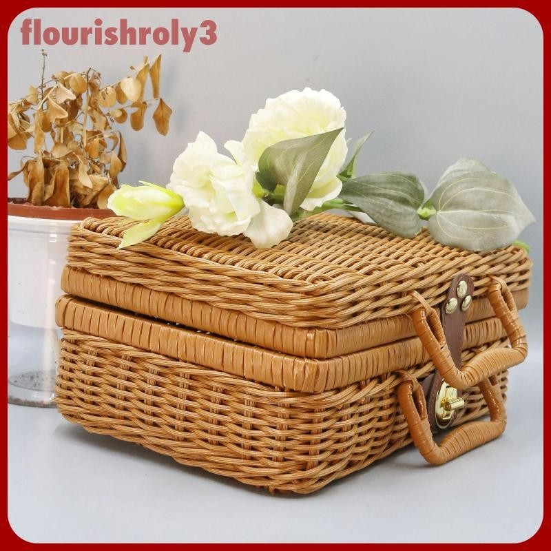 [Flourish ] ตะกร ้ าเก ็ บหวายเทียมกระเป ๋ าเดินทางทอสําหรับเดินทางในครัวเรือน