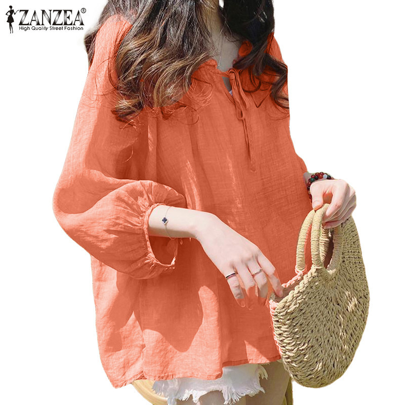 Zanzea ผู ้ หญิงเกาหลีลําลองคอกลมผูกคอไม ้ หูโคมไฟแขน