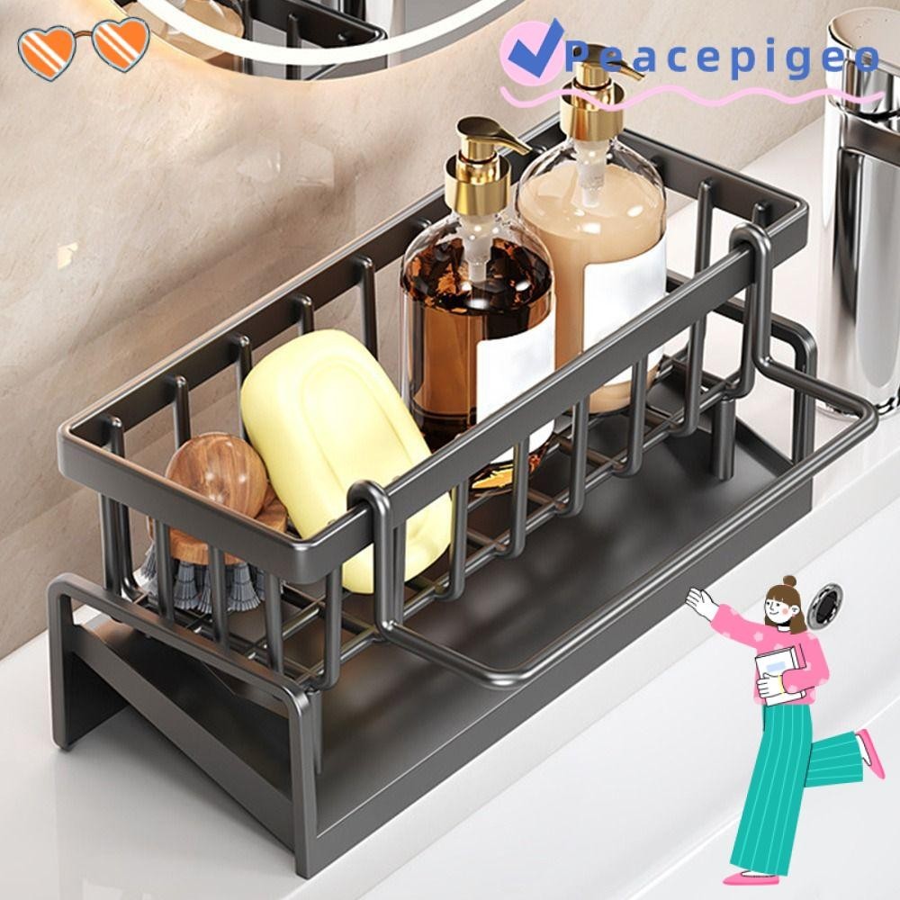 Peacepigeo ชั้นเก็บของในครัว, ABS ขนาดใหญ่ Self-driing ชั้นวางอ่างล้างจาน, ความจุขนาดใหญ่แบบพกพา Rag Organizer ผู้ถือฟองน้ําห้องน้ําชั้นวางแชมพู