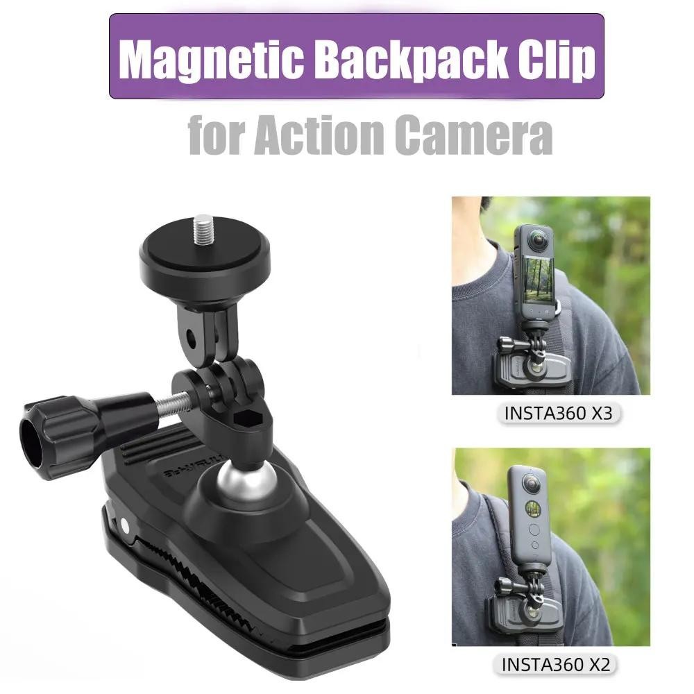 360 องศาหมุนกระเป๋าเป้สะพายหลังแม่เหล็กสําหรับ DJI Action 5 PRO/4/3 สําหรับ Gopro 12/11/10/9 สําหรับ Insta360 X3/GO 3/GO 3S Action กล้องอุปกรณ์เสริม