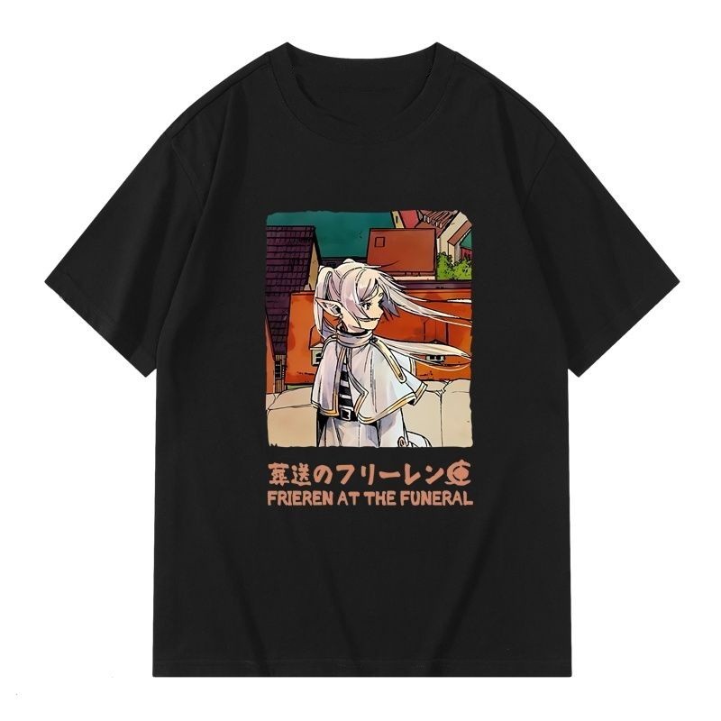สินค้าใหม่ช่วงฤดูร้อนปี 2024สี Frieren อะนิเมะแขนสั้นผ้าฝ้ายเสื้อผ้าผู้ชายและผู้หญิงการ์ตูน ins tops เกม