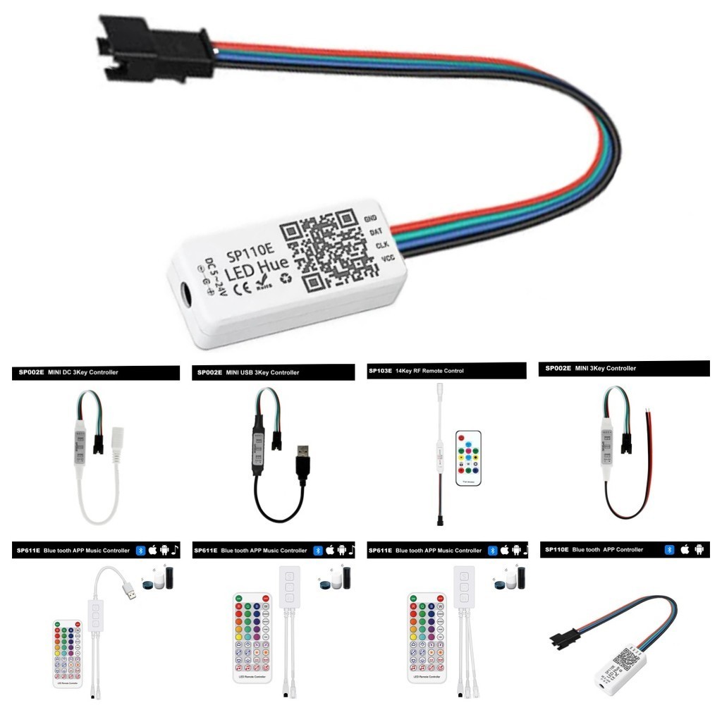 Dc5v-24v SP002/103/104/110/611/621E LED Pixel Controller สําหรับ WS2812B WS2811 SK6812 LED Pixels Strip Light Controller ฟันสีฟ ้ า WIFI Music Controller
