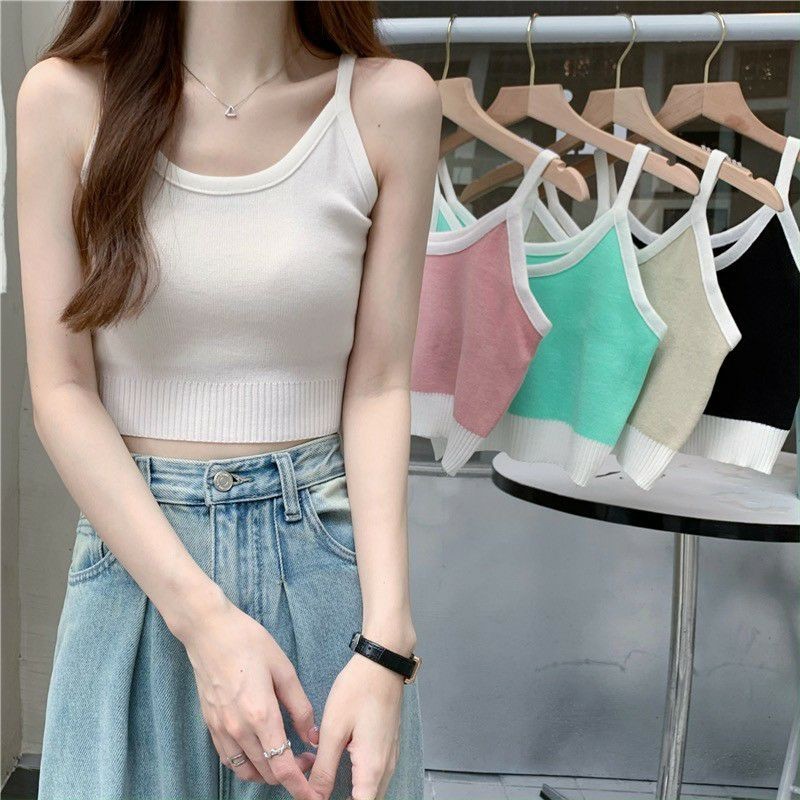 Glassy Sky พร้อมส่ง (22018)เสื้อสายเดี่ยวไหมพรม ทรงครอปตัวเล็กน่ารักสีพาสเทล