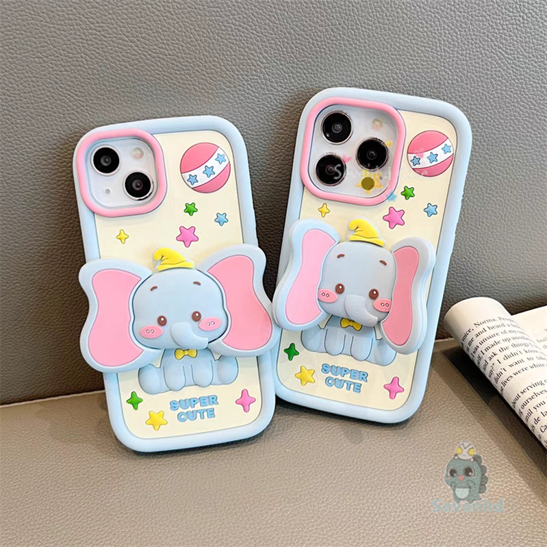 ใช้งานร่วมกับสําหรับ iPhone 15 14 13 12 11 Pro Max หรูหรา 3D ซิลิโคนเคสโทรศัพท์คู่การ์ตูนน่ารักช้างน้อย Dumbo กันกระแทก Soft TPU ป้องกันปกหลัง
