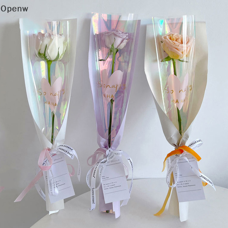 Openw 10 ชิ้นเดี่ยว Rose แขนดอกไม้ห่อกระเป๋าช่อดอกไม้ถุงบรรจุภัณฑ์ Clear Cellophane ดอกไม้ Wrappers สําหรับวันวาเลนไทน์ GOOD