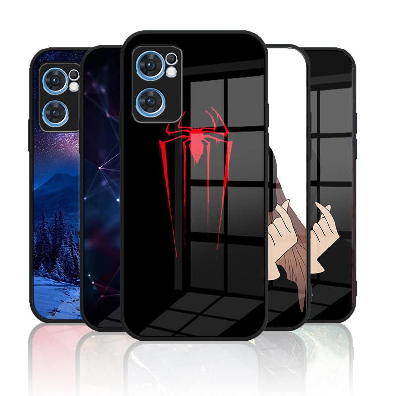 เคสกระจก OPPO reno 7 5g / reno 7 pro 5g / reno 7 se 5g เคสกระจกนิรภัยฮาร์ดฝาหลังขอบซิลิคอนอ่อน